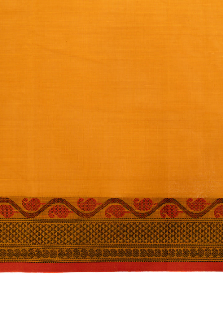 Yellow threadwork pure cotton saree