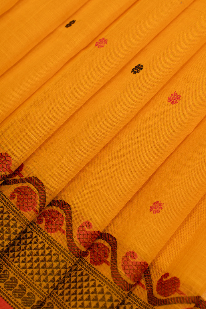 Yellow threadwork pure cotton saree