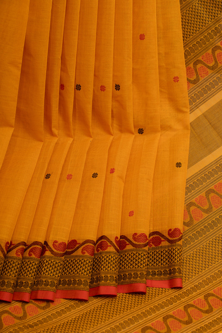 Yellow threadwork pure cotton saree