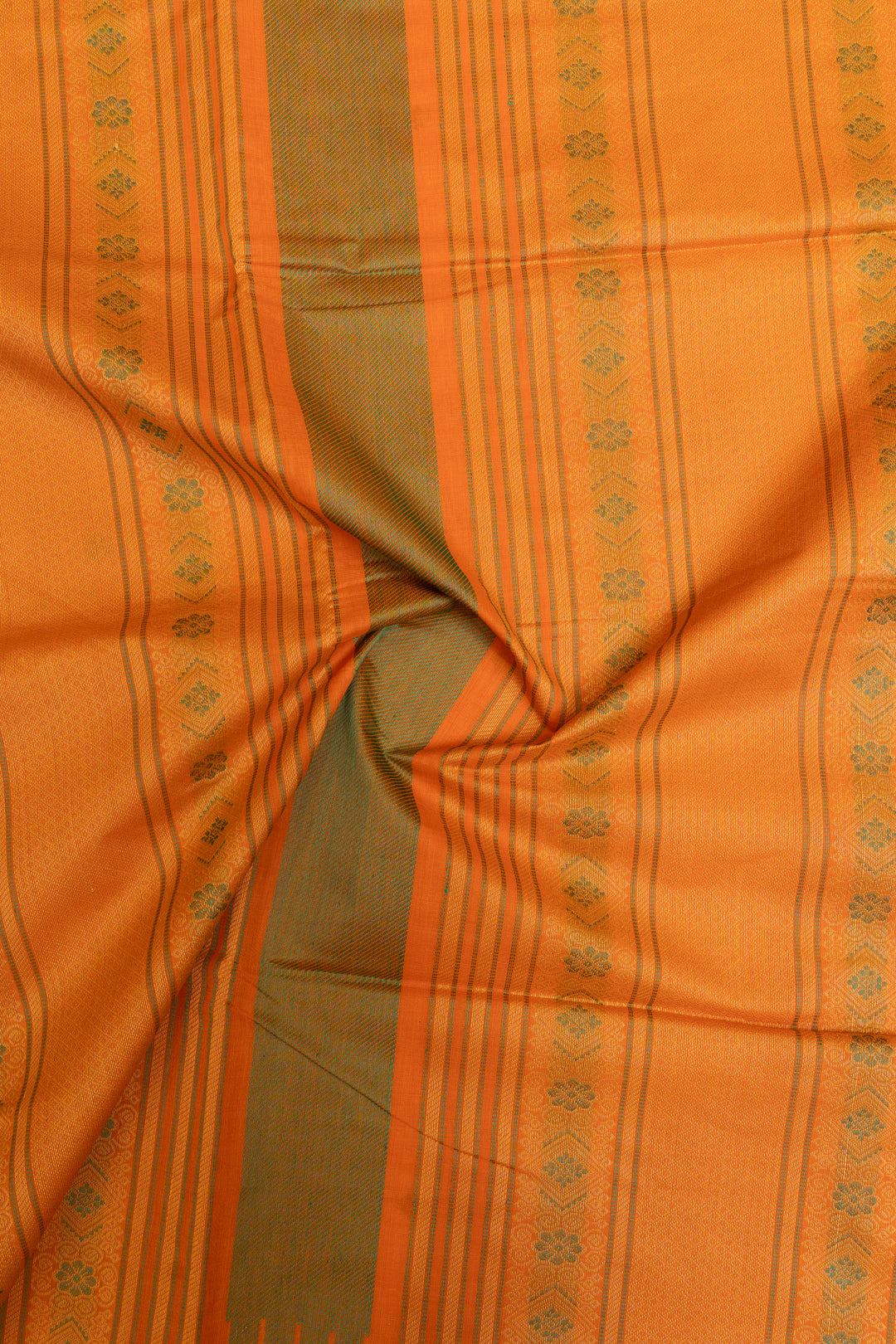 Orange and red threadwork pure cotton saree