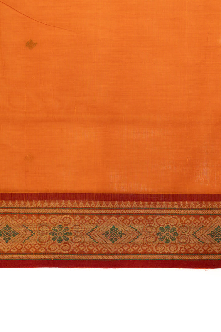 Orange and red threadwork pure cotton saree