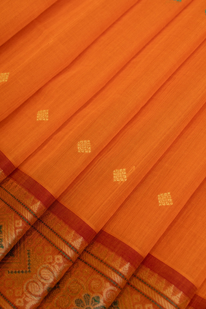Orange and red threadwork pure cotton saree