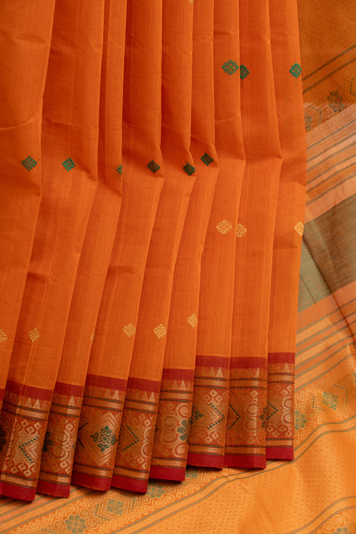 Orange and red threadwork pure cotton saree