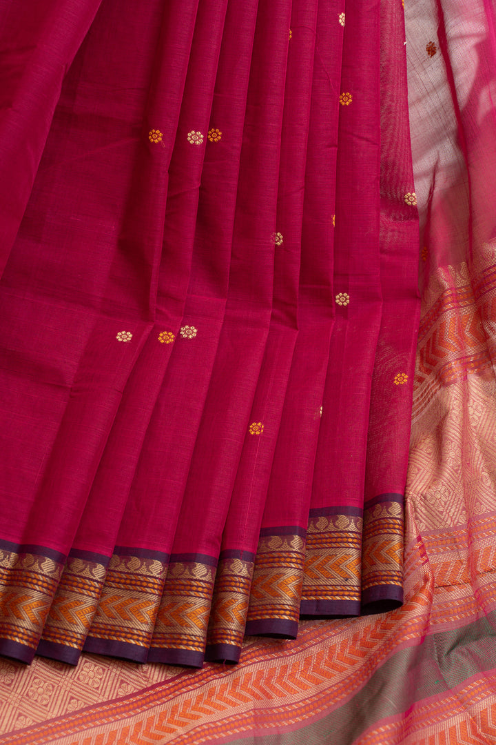 Magenta threadwork pure handloom cotton saree