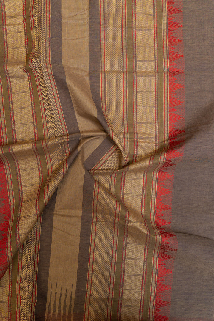 Grey threadwork pure handloom cotton saree