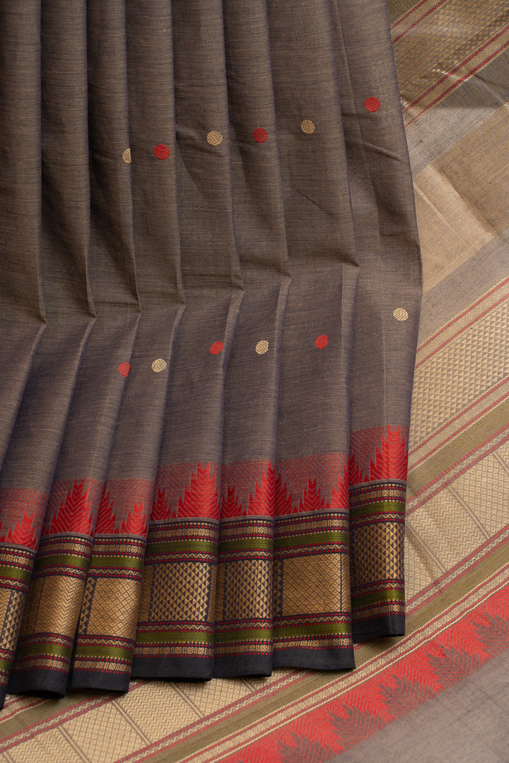 Grey threadwork pure handloom cotton saree