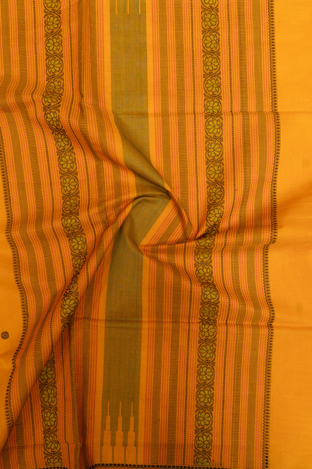 Orange threadwork pure handloom cotton saree