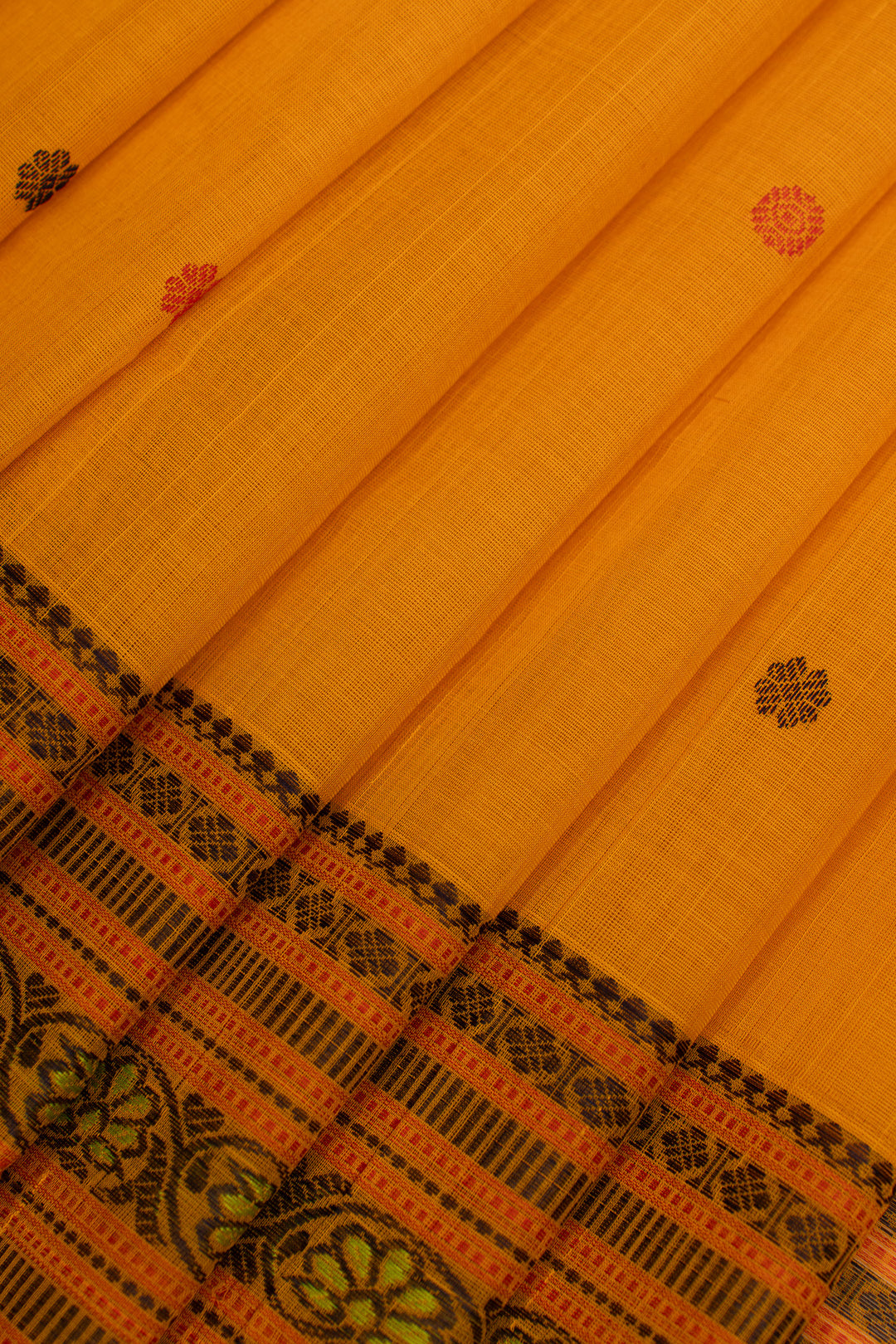 Orange threadwork pure handloom cotton saree
