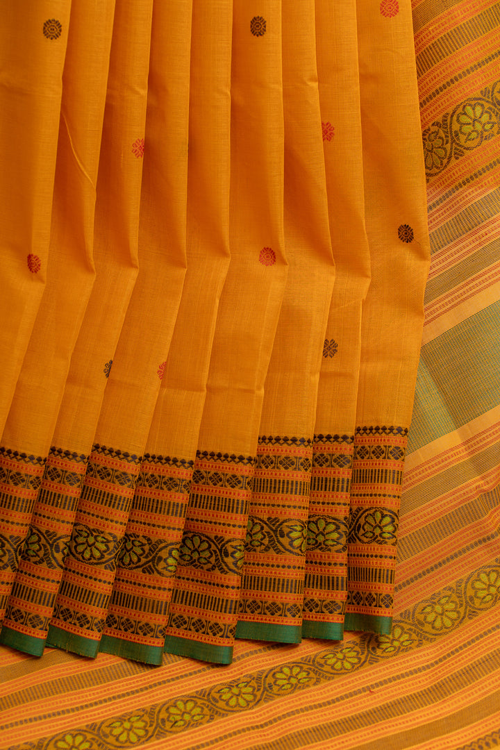 Orange threadwork pure handloom cotton saree