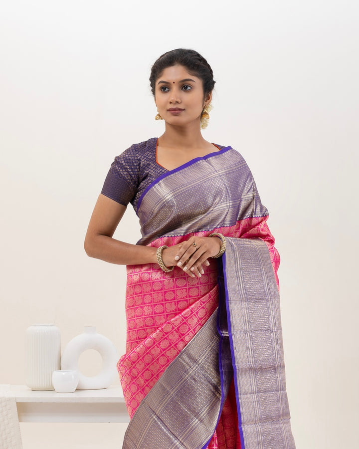 Fuscia Pink Brocade Pure Kanchipuram Wedding Silk Saree - Clio Silks