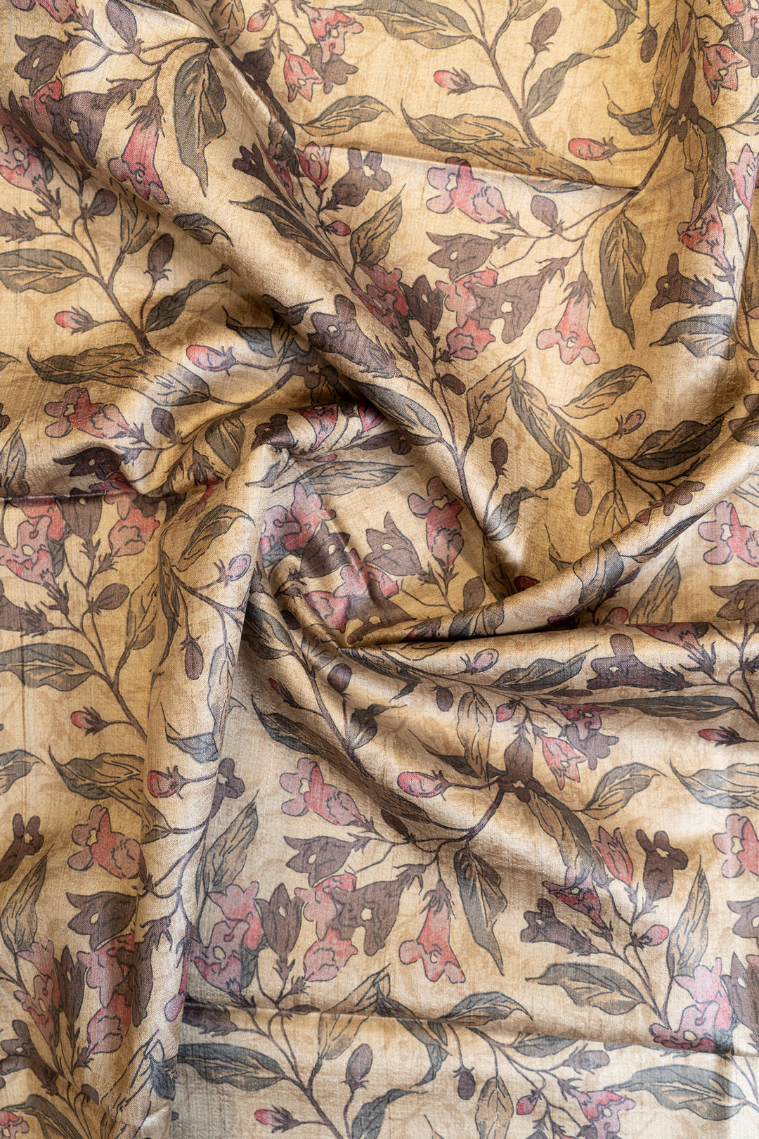 Grey multi floral handprinted pure Tussar silk saree