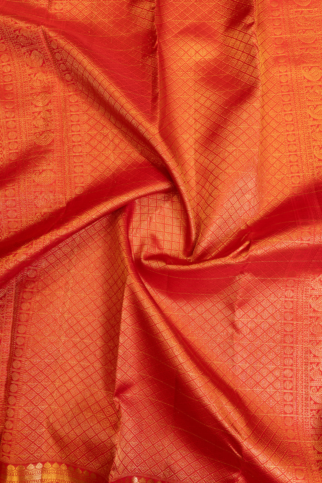 Chilli red traditional checks pure Kanchipuram silk saree