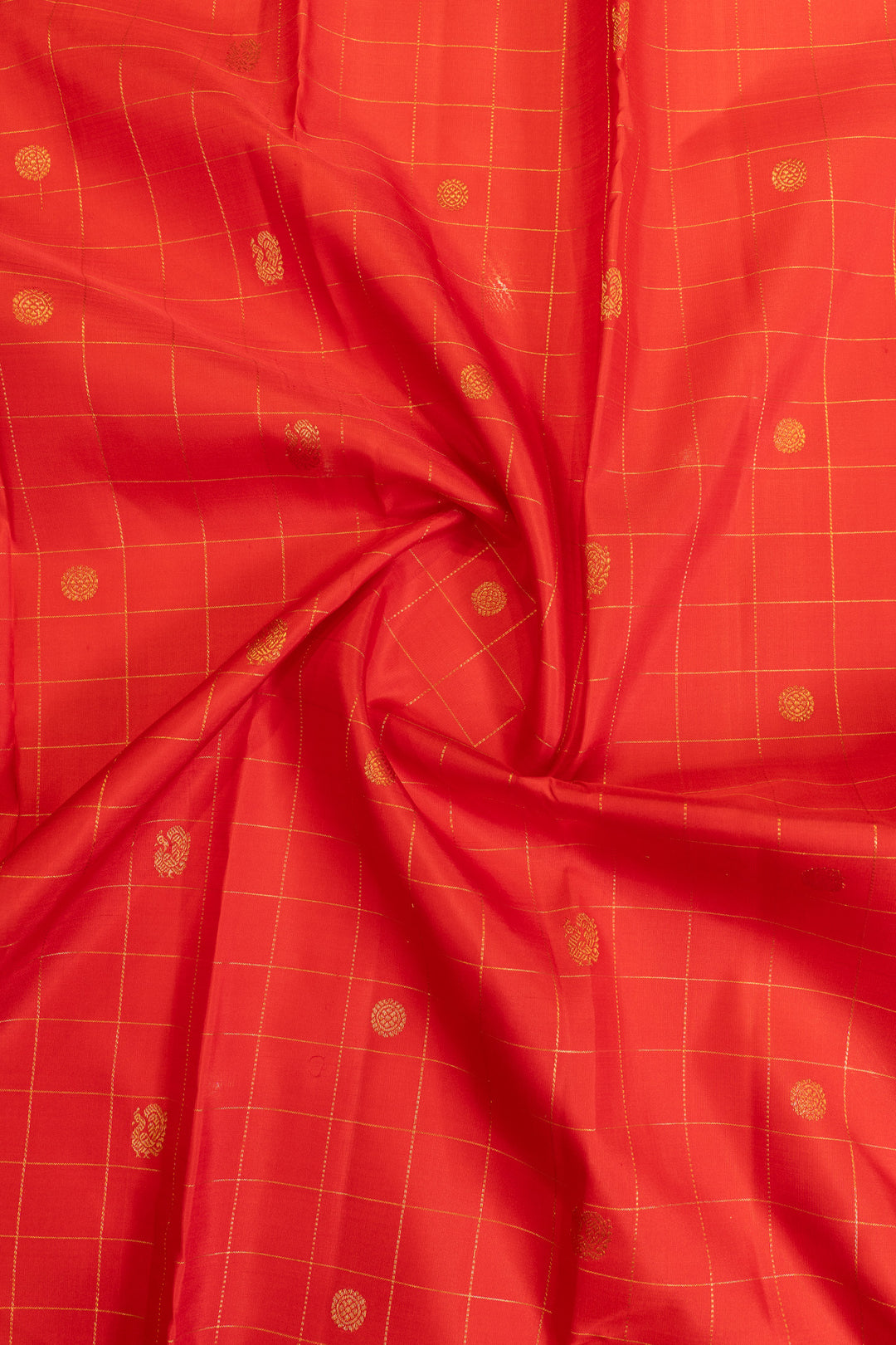 Chilli red traditional checks pure Kanchipuram silk saree