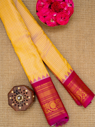Golden Yellow Pure Gadwal Silk Saree - Clio Silks