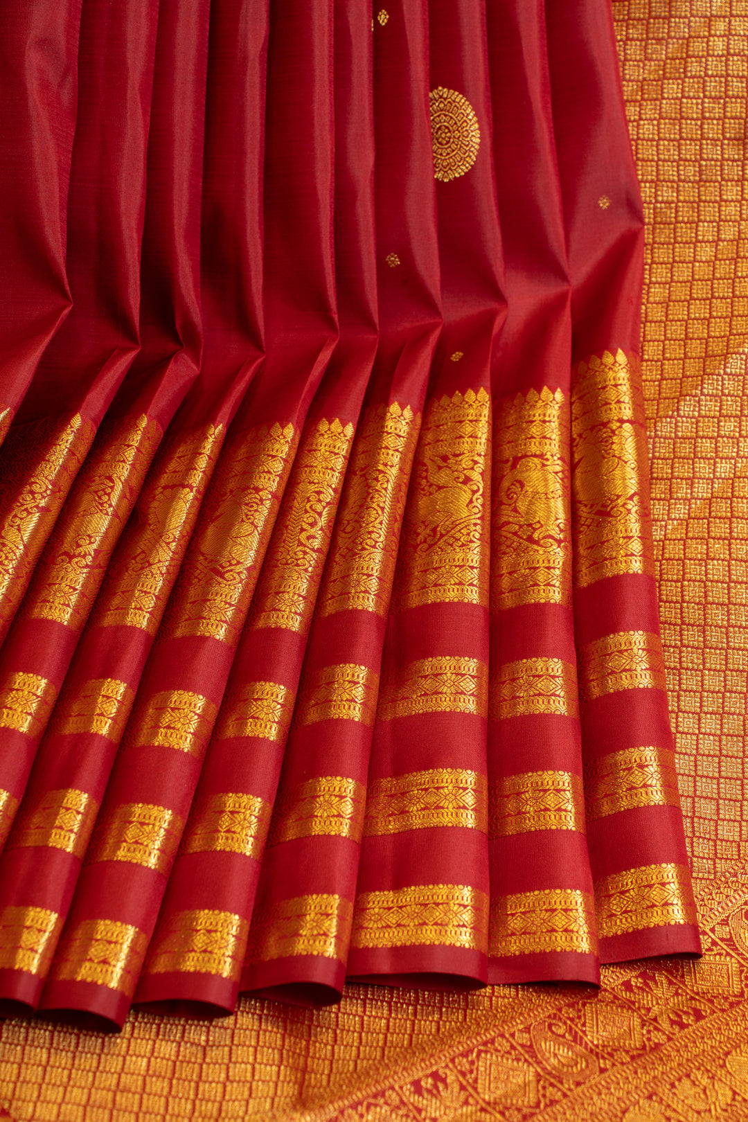 Deep red traditional pure Kanchipuram silk saree