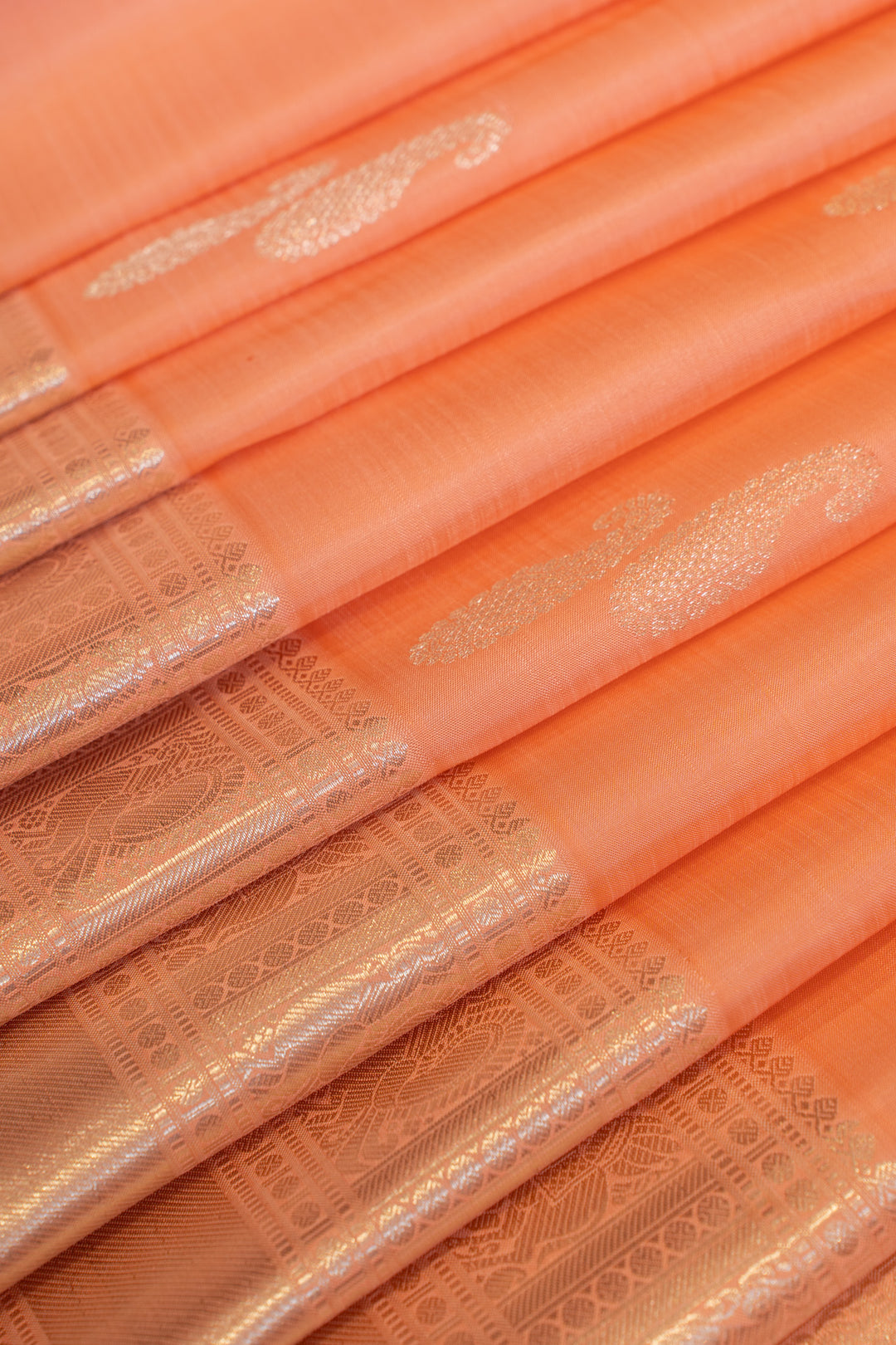 Salmon peach pastel pure Kanchipuram silk saree