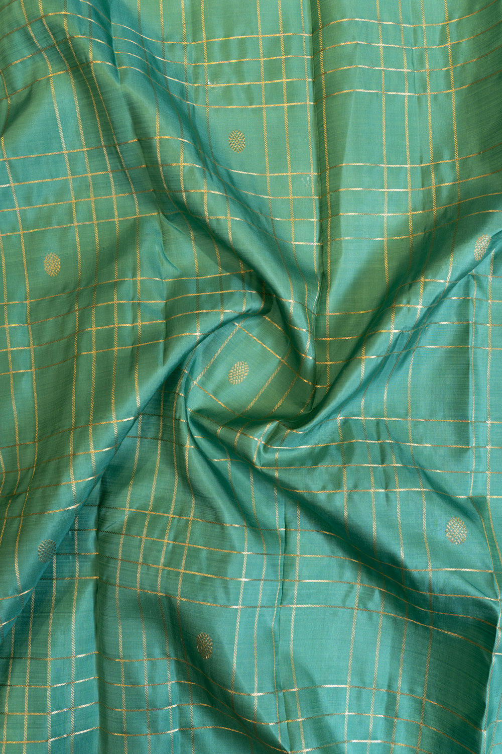 Teal blue zari checks pure Kanchipuram silk saree