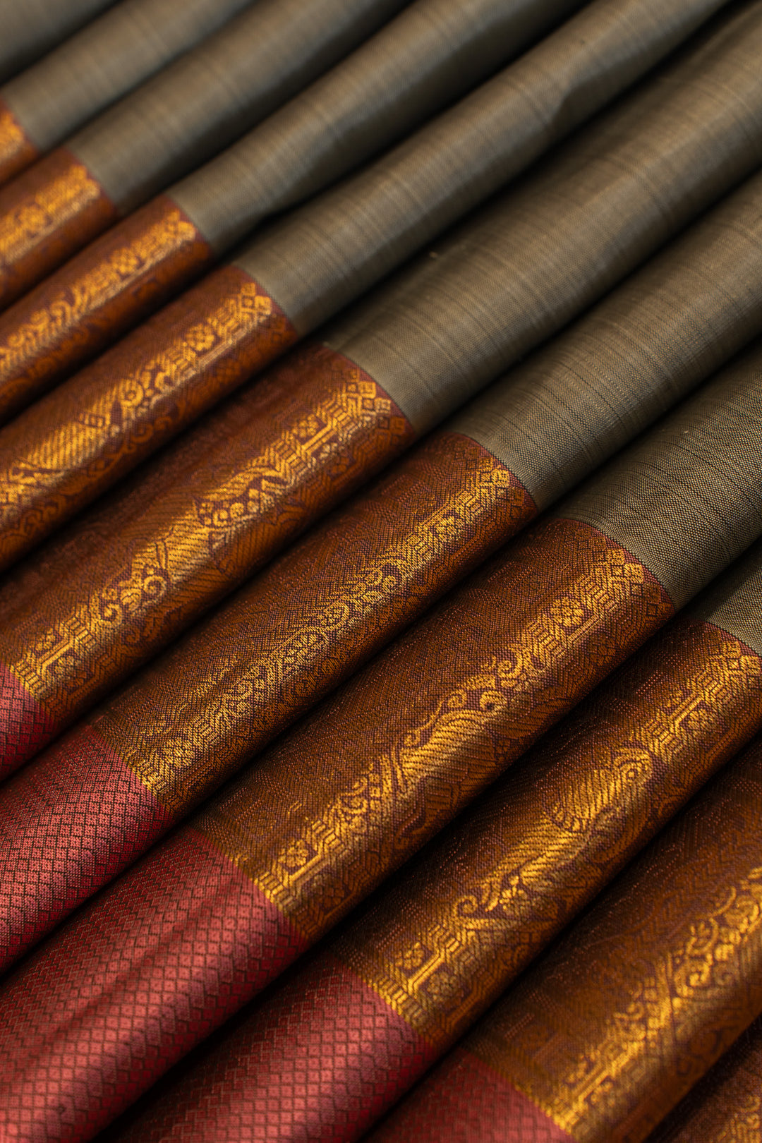 Grey and mauve rettai pettu pure Kanchipuram Silk saree