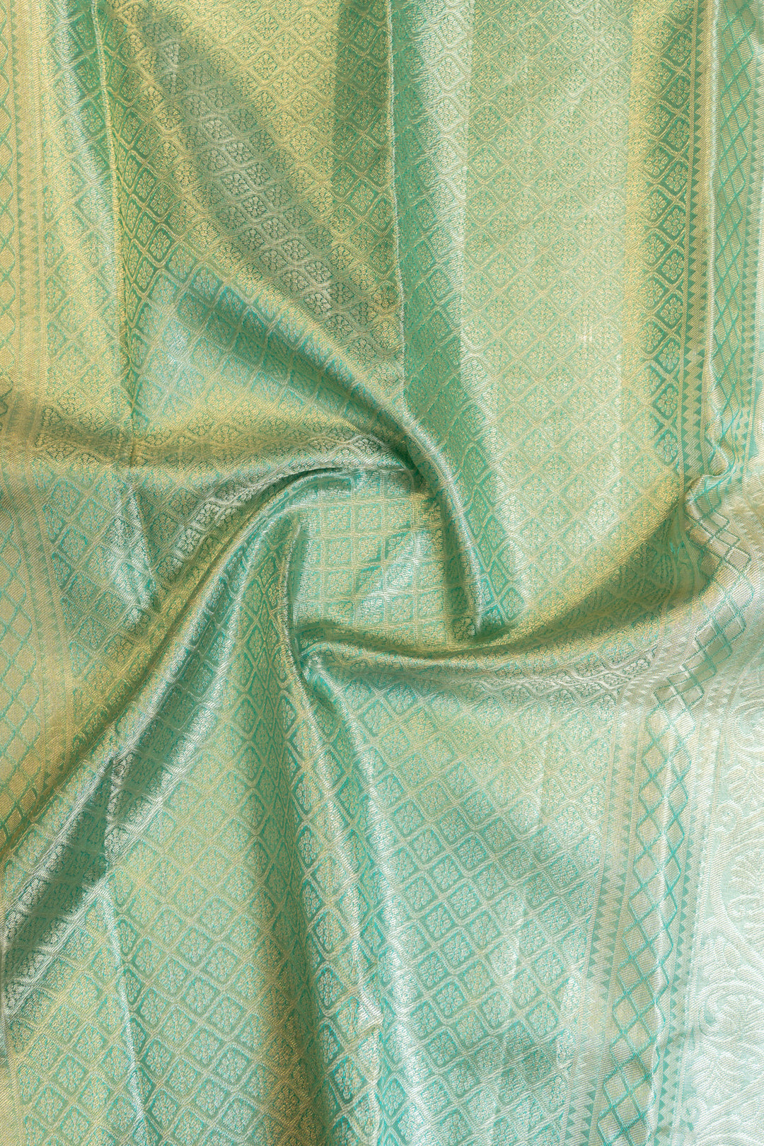 Cyan green tissue brocade pure Kanchipuram silk saree
