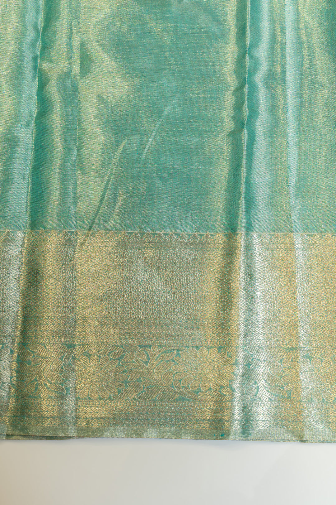 Cyan green tissue brocade pure Kanchipuram silk saree