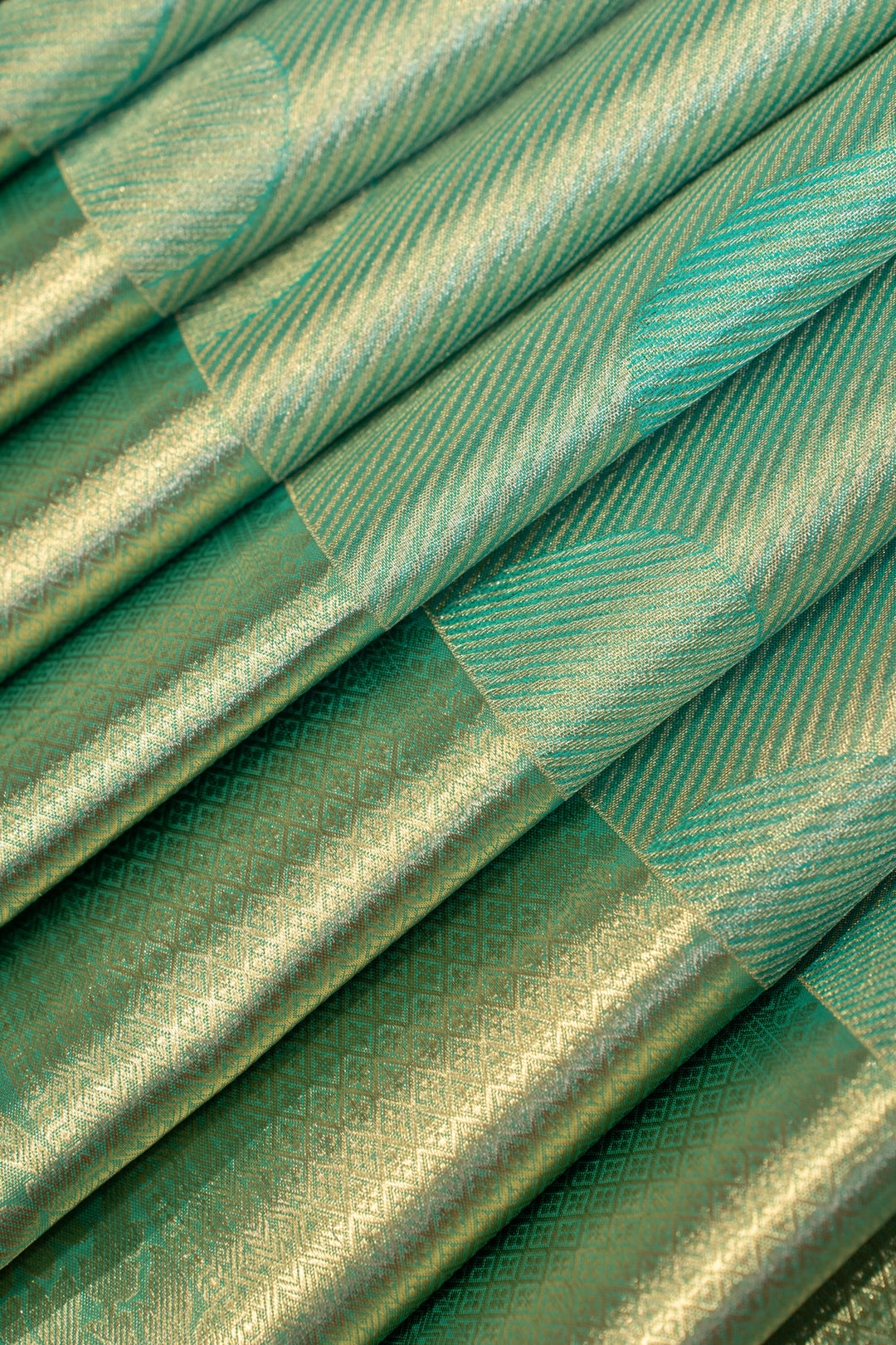 Cyan green tissue brocade pure Kanchipuram silk saree