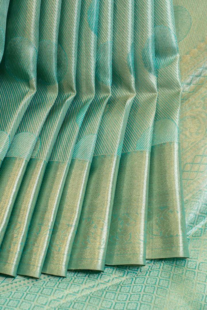 Cyan green tissue brocade pure Kanchipuram silk saree