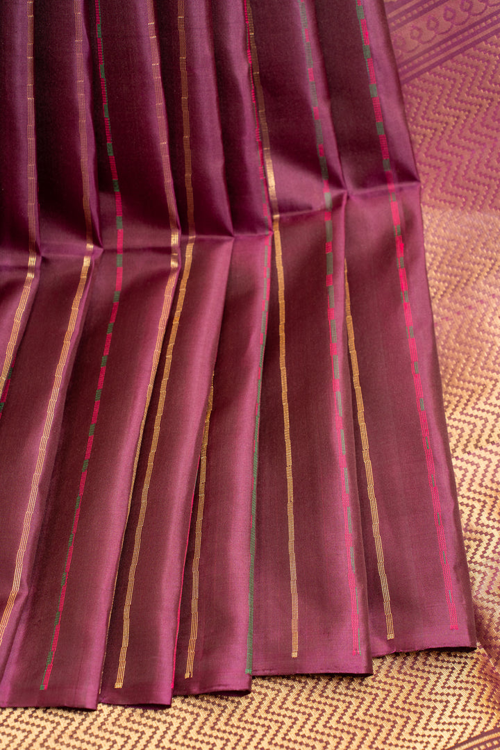 Mulberry purple multi stripes pure soft silk saree