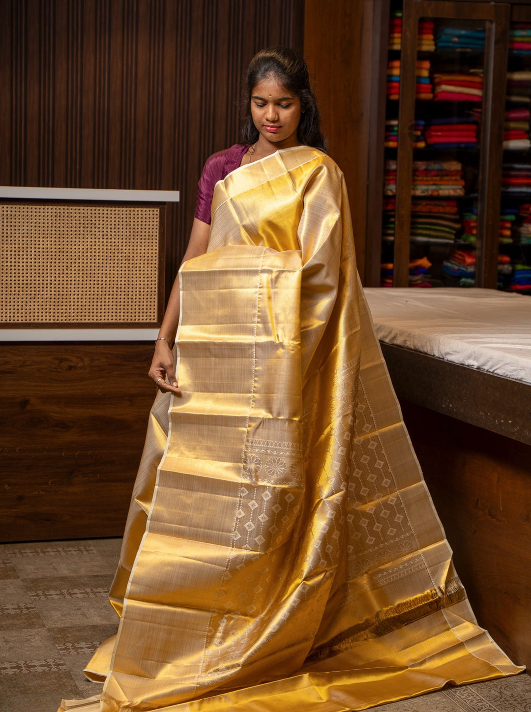 Gold Kanchipuram Silk Saree | Gold Kanjivaram Saree