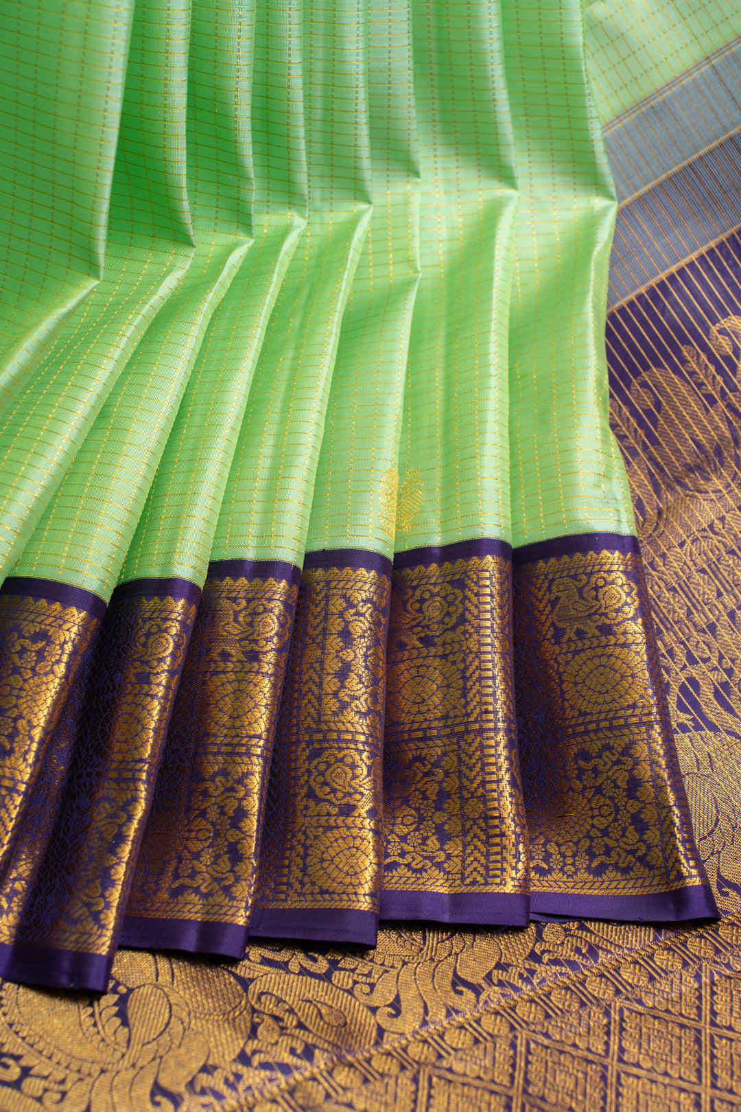 Rexona green zari checks pure Kanchipuram silk saree