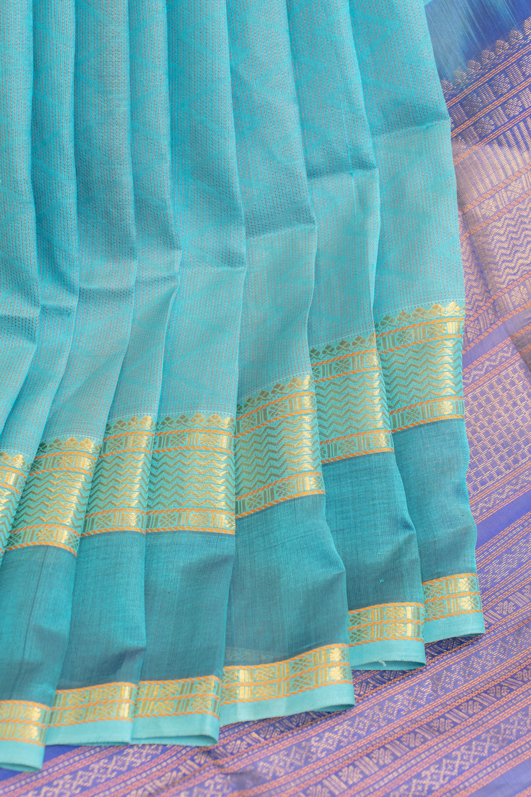 Ocean blue thread chevron pure silk cotton saree