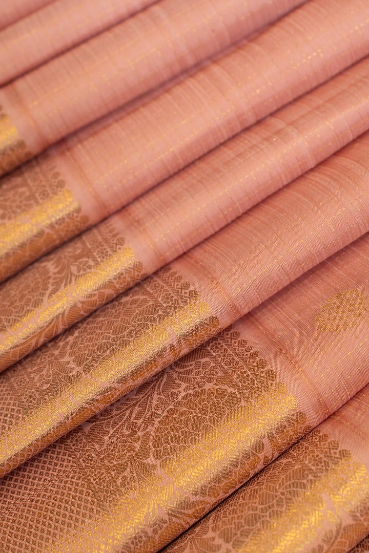 Blush pink zari checks pure Kanchipuram silk saree