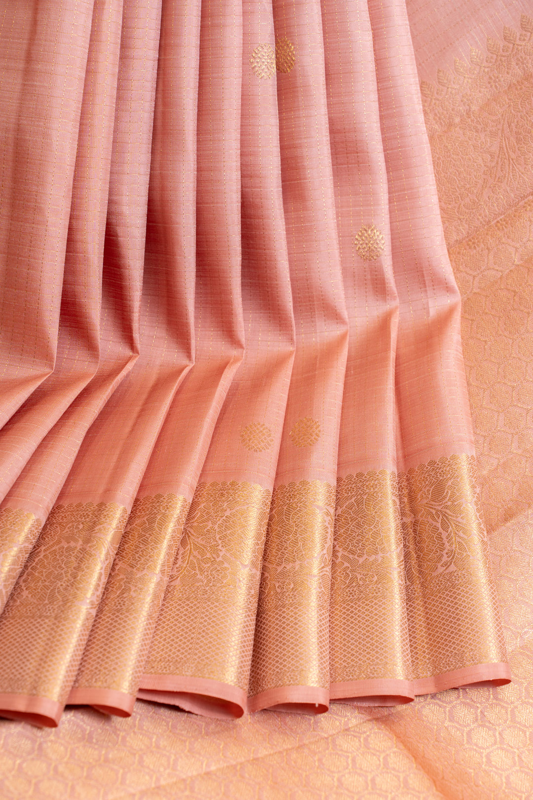 Blush pink zari checks pure Kanchipuram silk saree