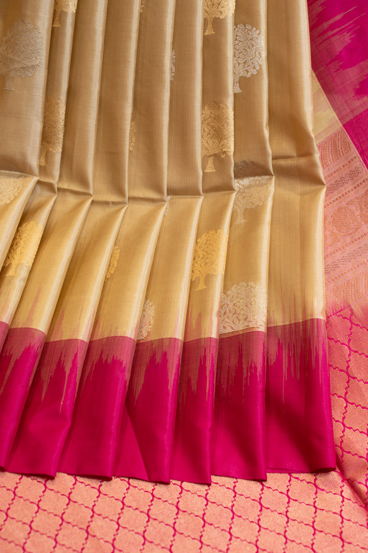 Beige and magenta pure soft silk saree
