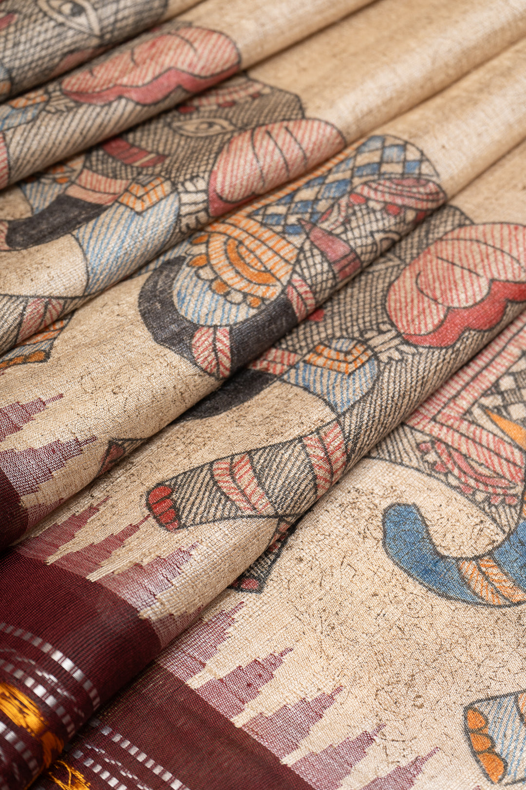 Beige Elephant Vidarbha Pure Tussar Sari - Clio Silks