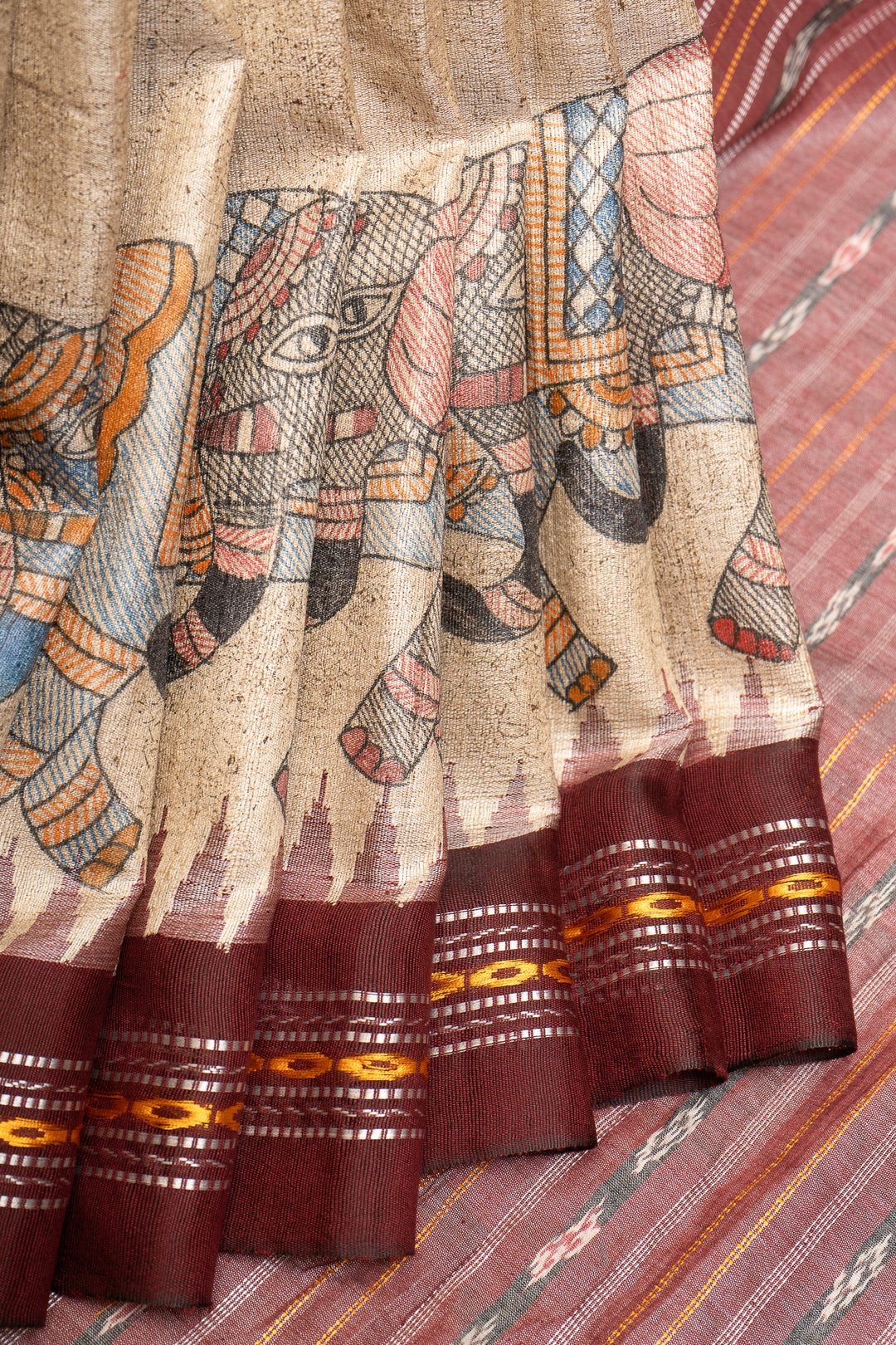 Beige Elephant Vidarbha Pure Tussar saree - Clio Silks