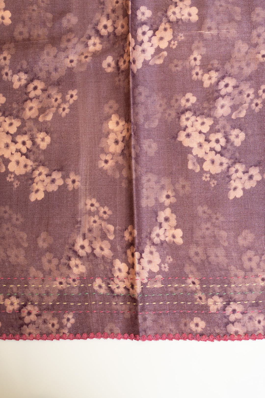 Purple polka printed pure embroidered Tussar saree