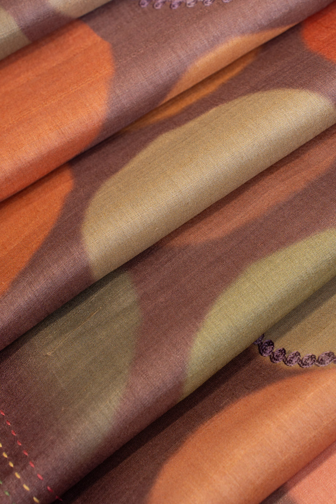 Purple polka printed pure embroidered Tussar saree