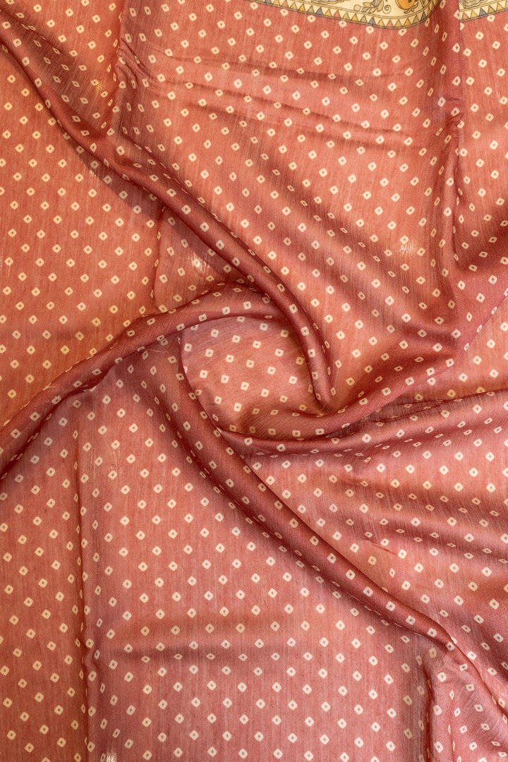 Rust maroon Madhubani pure Moonga Tussar saree