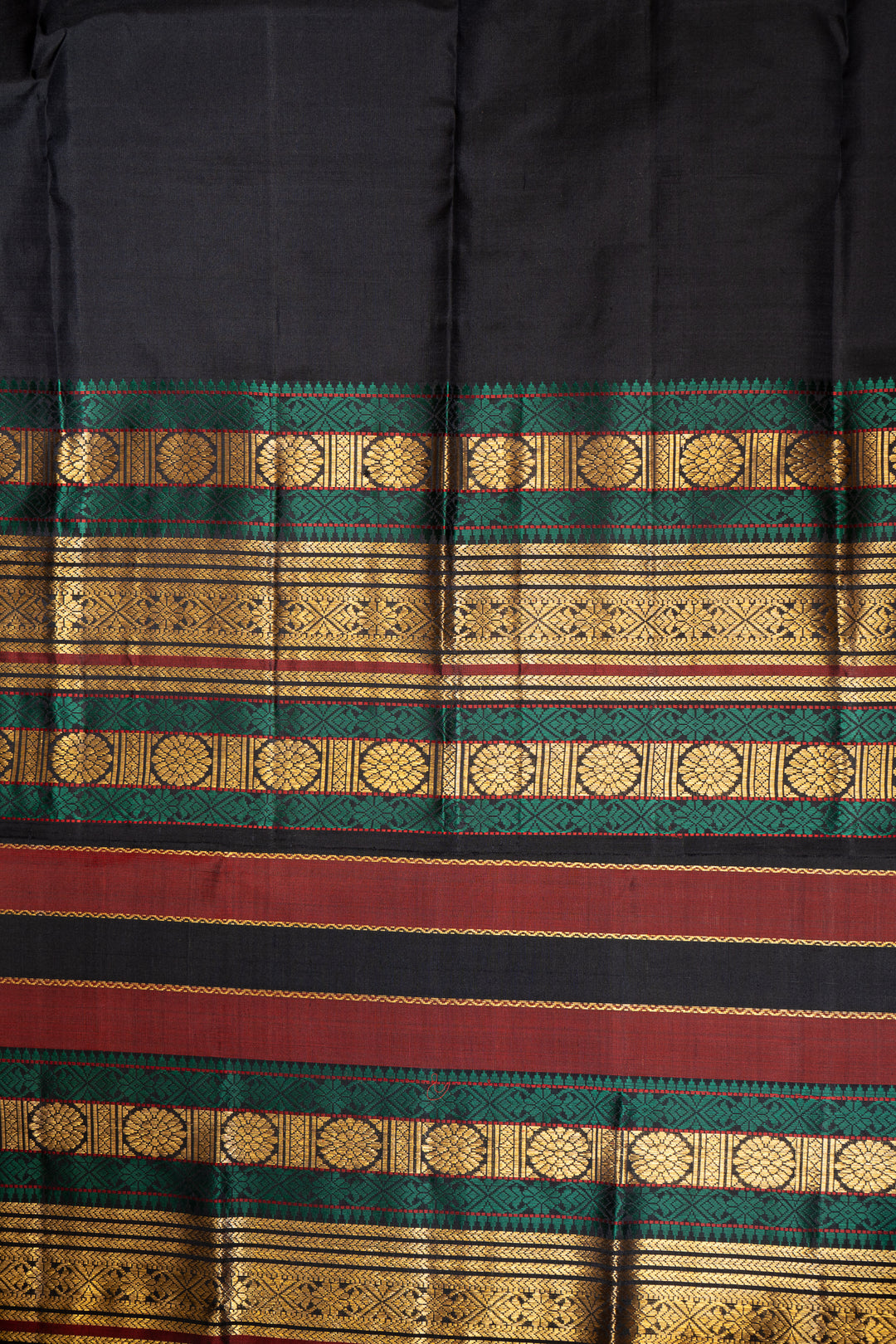 Black and Maroon Pure Zari Stripes Pure Kanchipuram Silk Saree - Clio Silks