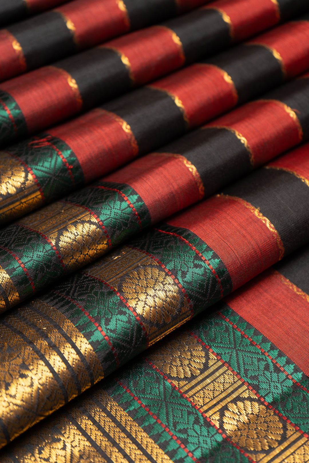 Black and Maroon Pure Zari Stripes Pure Kanchipuram Silk Saree - Clio Silks