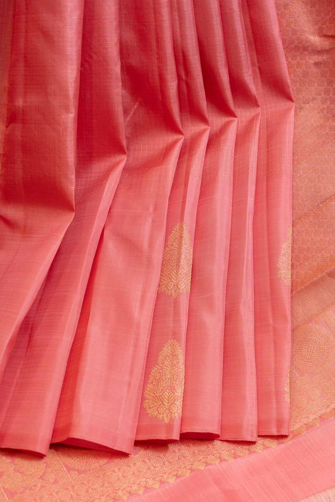 Lotus pink borderless pure Kanchipuram silk saree