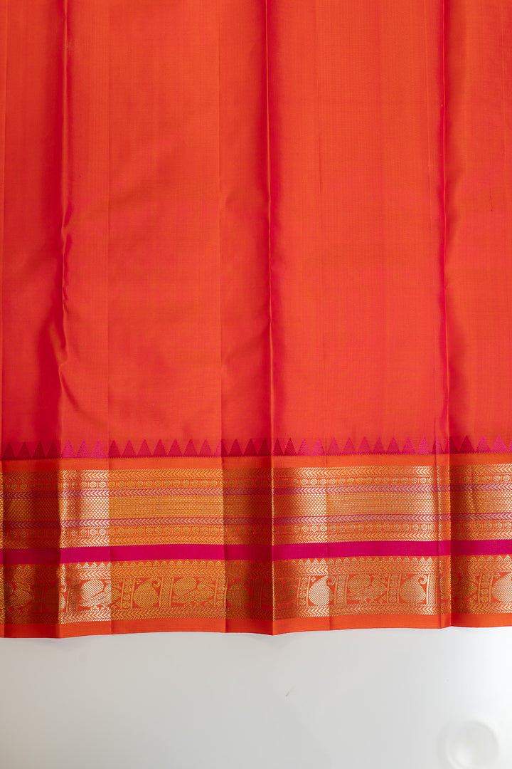 Brown and peach pure Kanchipuram silk saree