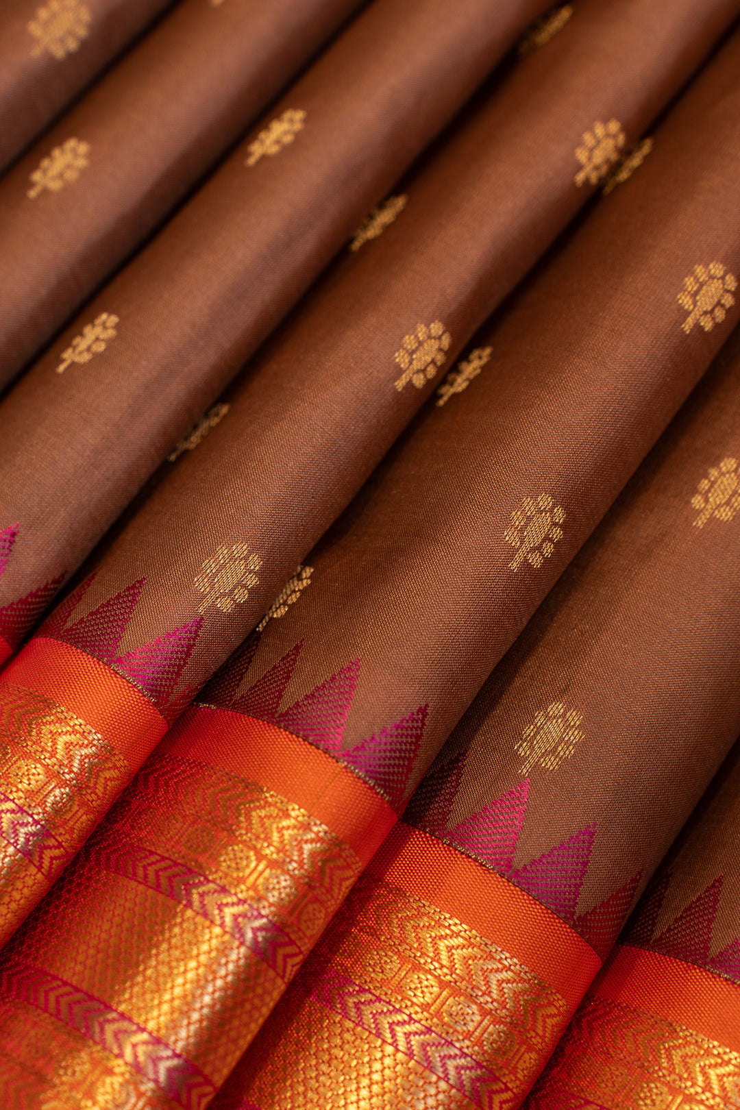 Brown and peach pure Kanchipuram silk saree