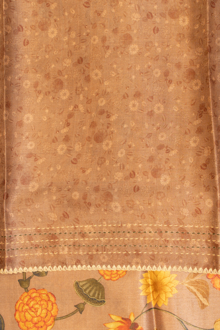 Lilac beige printed pure Tussar saree