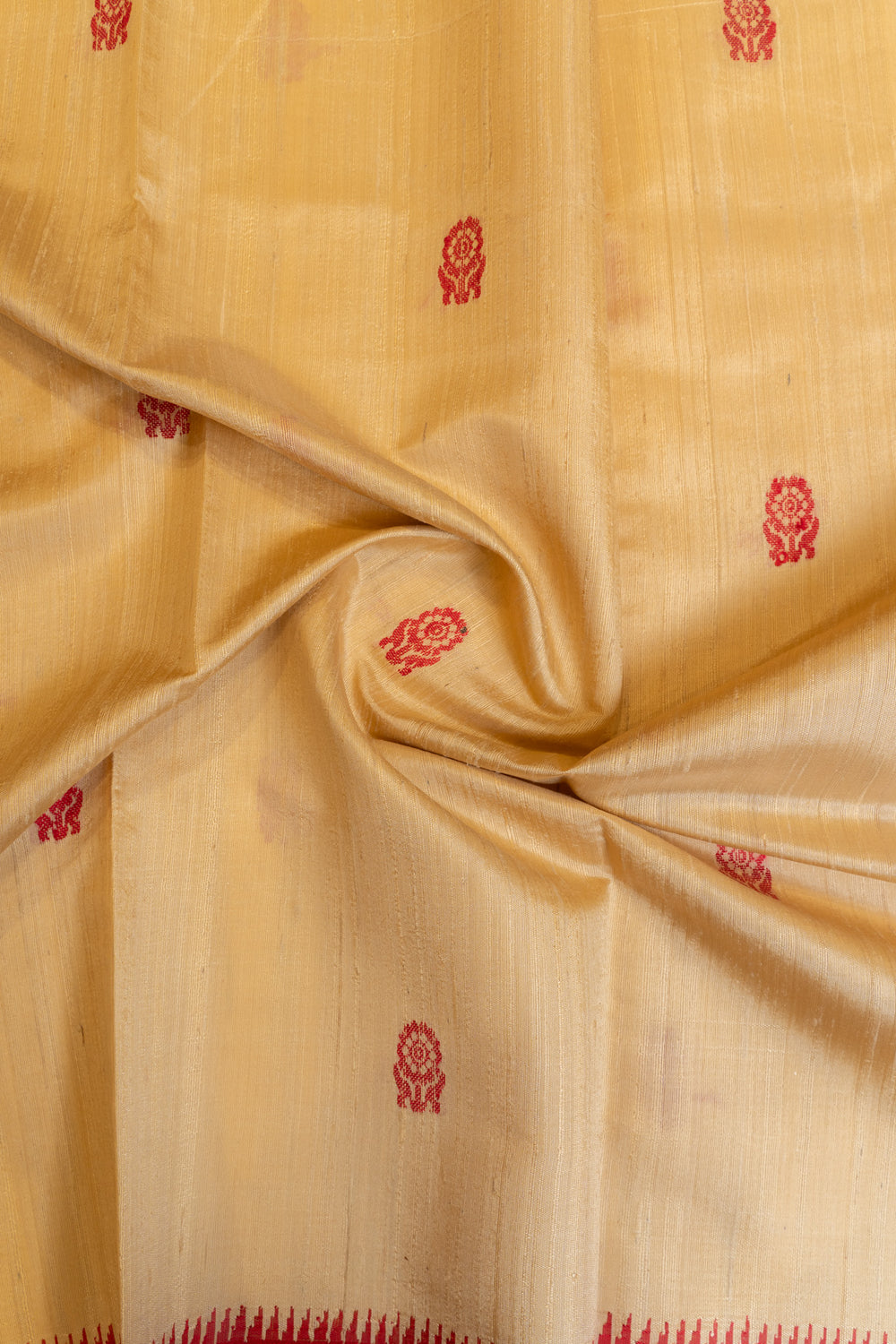 Cream and red pure raw silk Tussar saree