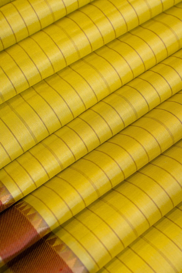 Lime green stripes without zari pure Kanchipuram silk saree