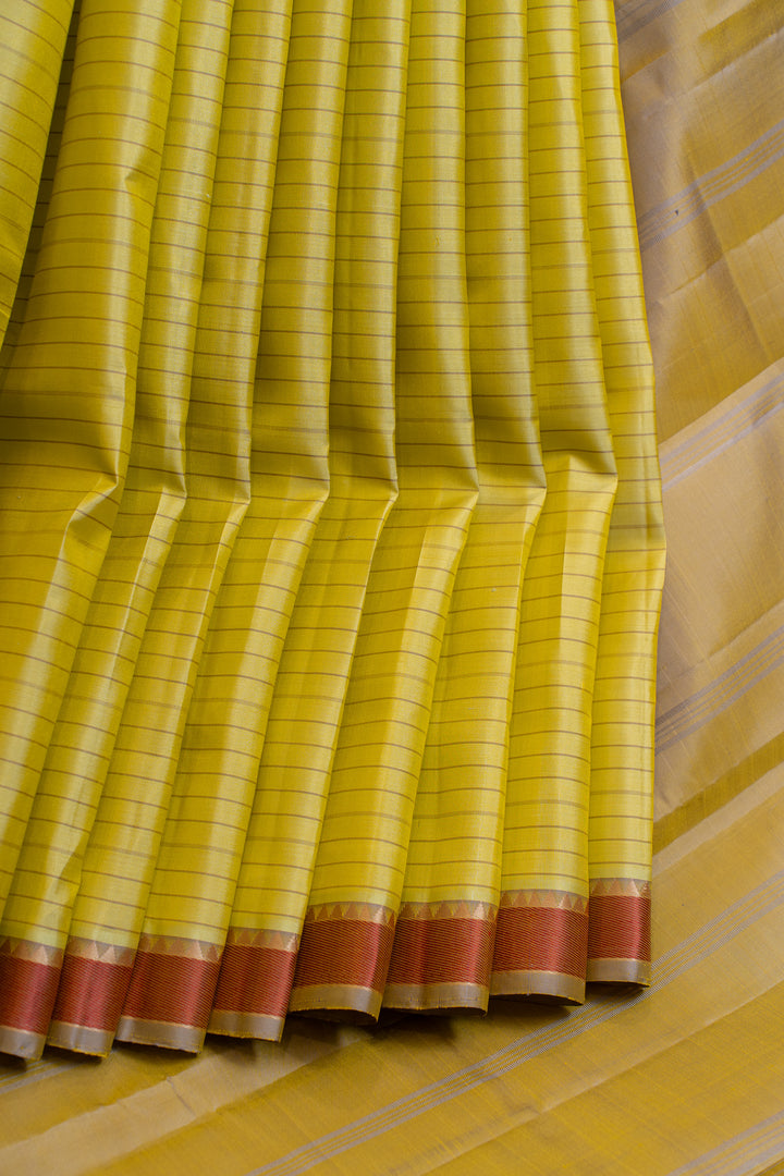 Lime green stripes without zari pure Kanchipuram silk saree