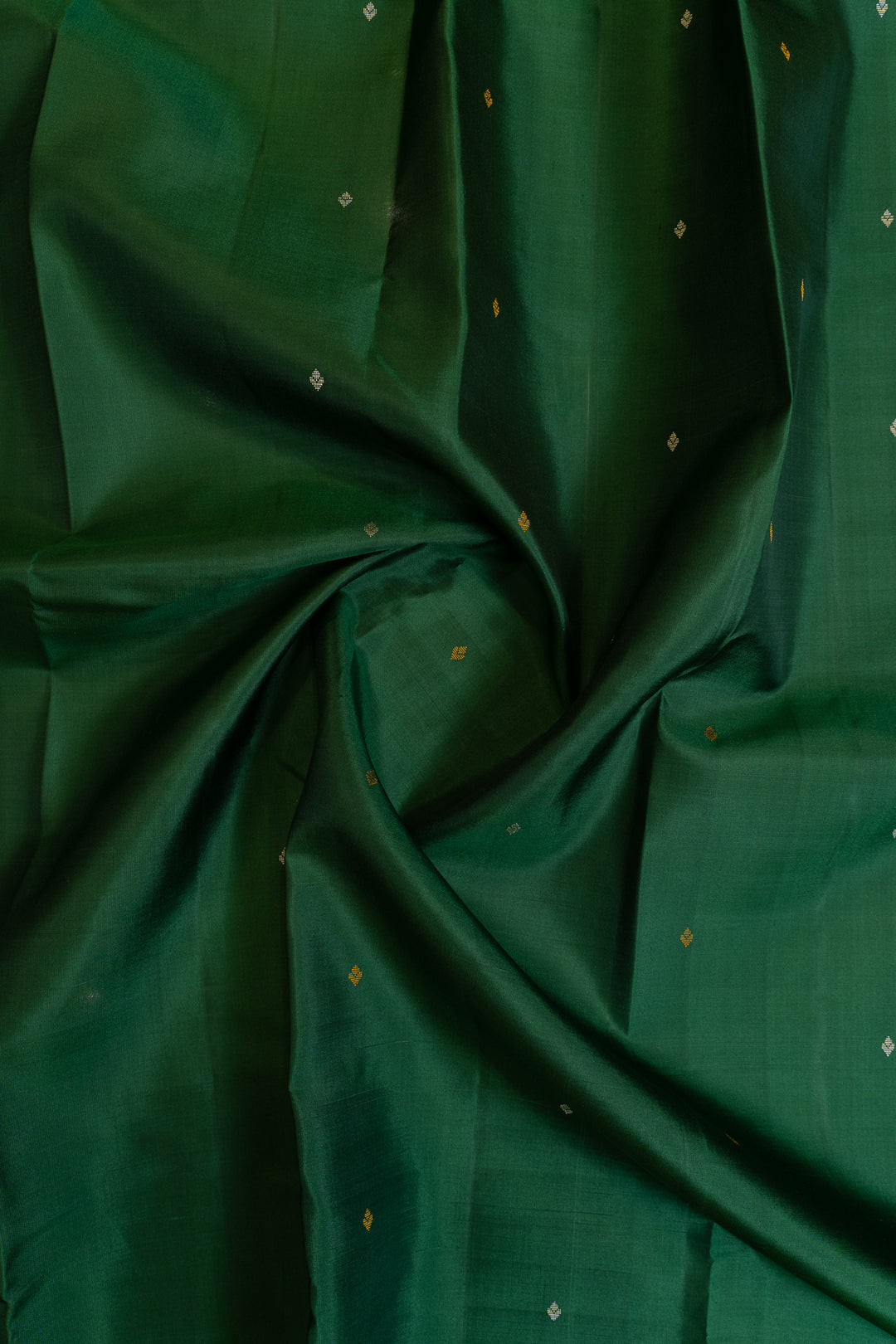 Bottle green Ganga Jamuna without zari pure Kanchipuram silk saree