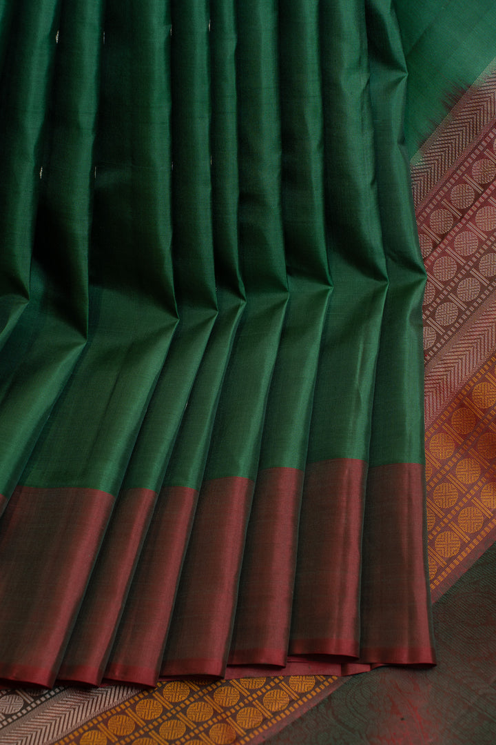 Bottle green Ganga Jamuna without zari pure Kanchipuram silk saree