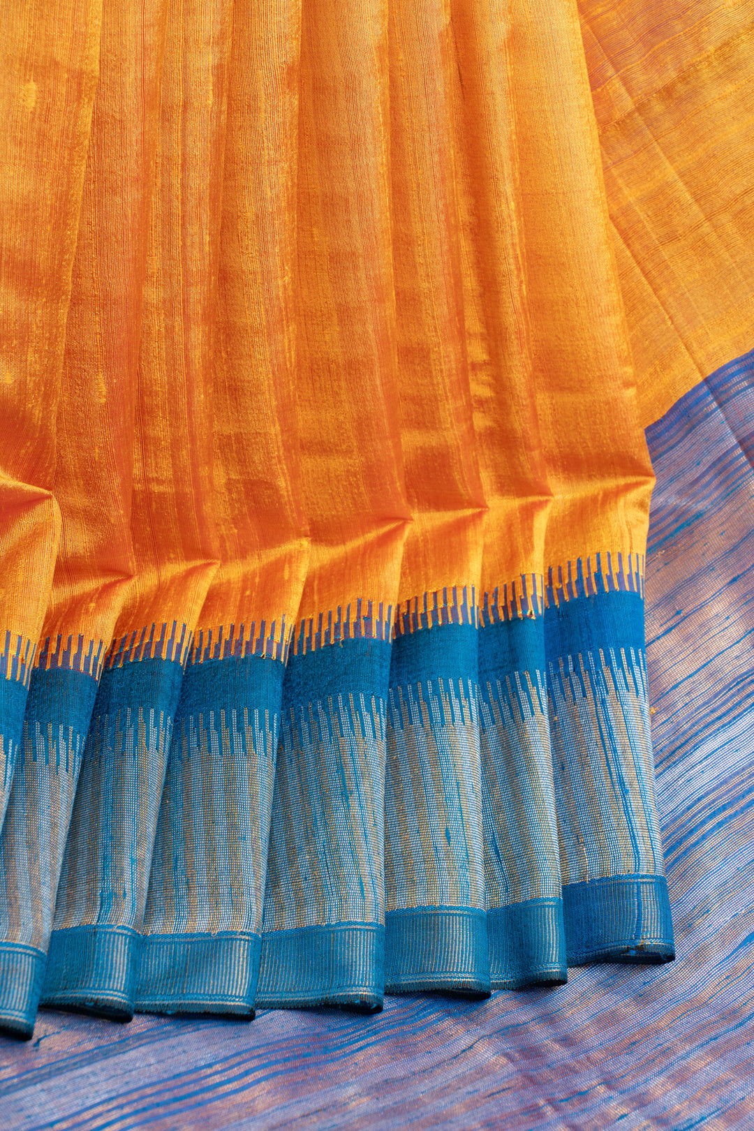 Yellow and blue pure raw silk dupian silk saree